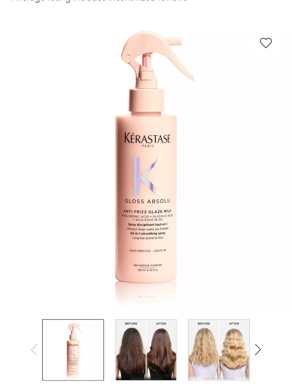 Kerastase Gloss Absolu Anti-Frizz Glaze Milk — Pink Leave-In Smoothing Spray new